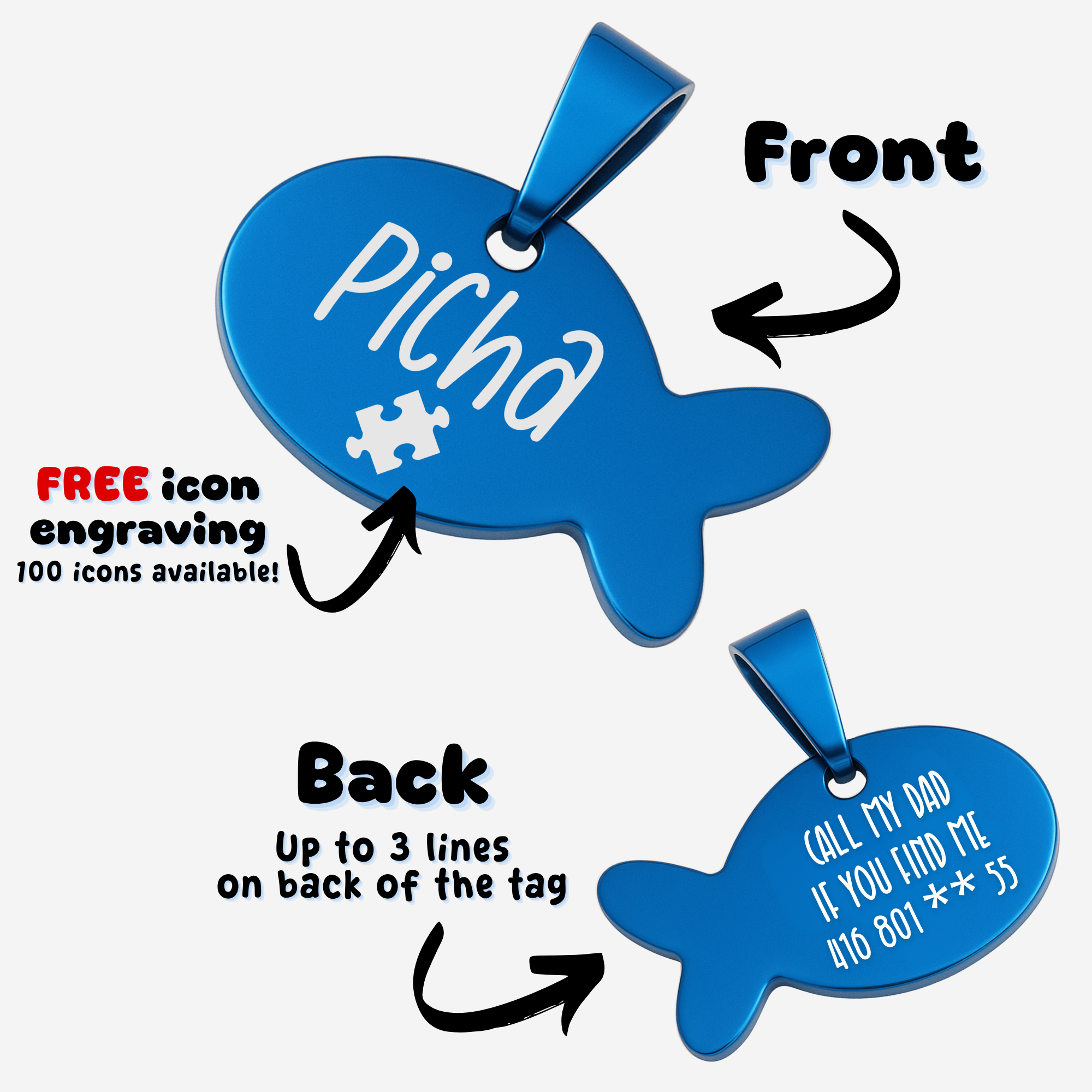 Fish Tag – Stainless Steel – Signature Edition (Matching Ring)